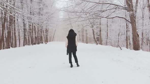 Zoom Out View Person Enjoy Solitude In Winter Nature Wonderland  alt