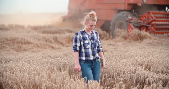 Portrait of Female Farmer with Digital Tablet at Farm alt