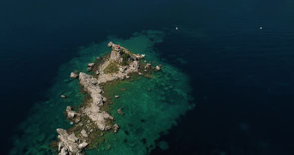 Aerial View of a Beautiful Island With Church in the Adriatic Sea alt