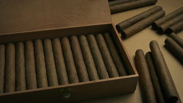 Cigar Box With Many Cigars Around alt