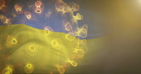 Ukraine Flag With Corona Virus Bacteria alt