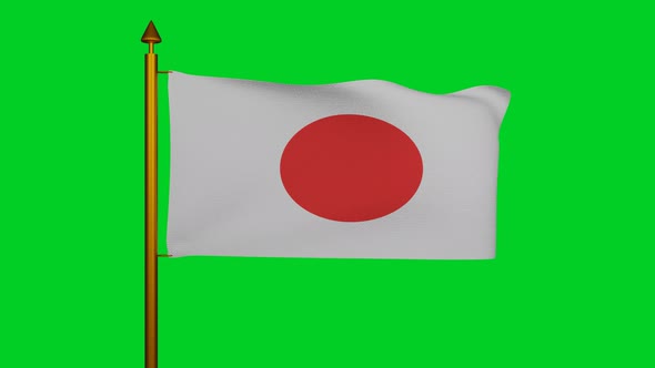 National flag of Japan waving with flagpole on chroma key, Nisshoki japan flag of sun or Hinomaru alt