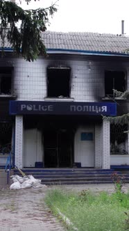 Vertical Video of a Wartorn Police Station in Ukraine alt