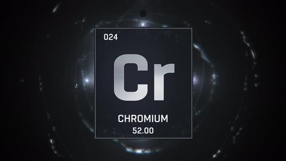 Chromium as Element 24 of the Periodic Table 3D animation on silver background