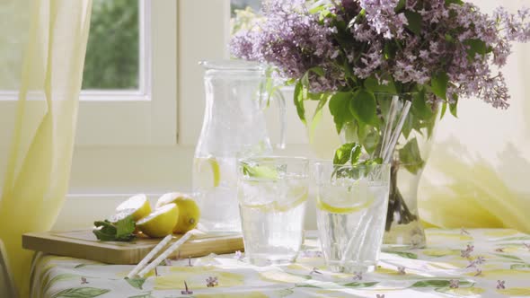 Two Glasses of Soda Water with Sliced Lemon alt