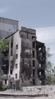 Vertical Video of a House Destroyed By the War in Ukraine alt