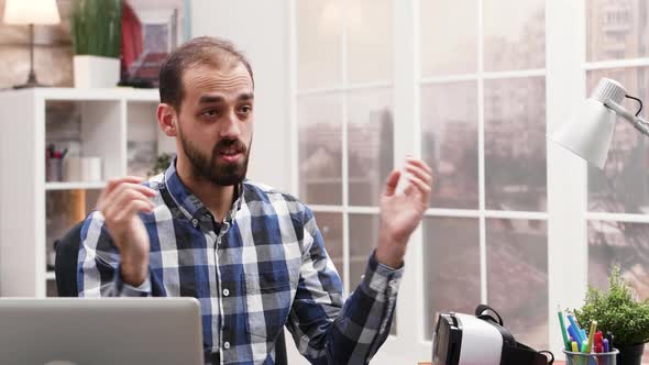 Adult Man Talking in Front of Camera for His Vlog alt
