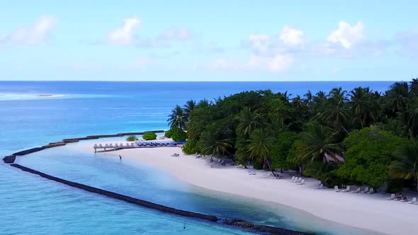 Drone view landscape of resort beach voyage by water with sand background alt