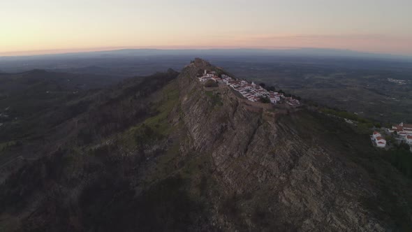 Aerial Drone View of Marvao and The Beautiful Landscape of Serra De Sao Mamede Mountains alt