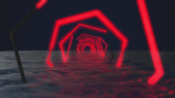 neon glowing hexagon frames in the form of a tunnel alt