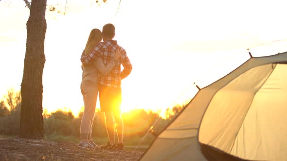 Travelers Watching Sunrise in Gorgeous Place, Romantic Journey, Beautiful Scape alt