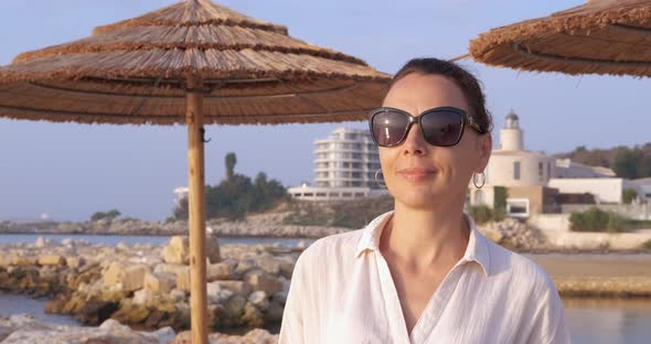 Alone Woman Happy Rest on the Beach alt