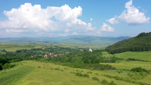 Flying Over Countryside Small Village alt