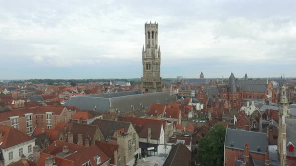 Aerial view of the city and the Belfry of Bruges