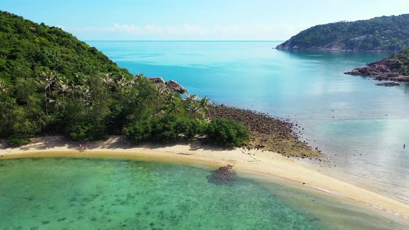 Natural drone travel shot of a white sand paradise beach and aqua turquoise water background  alt