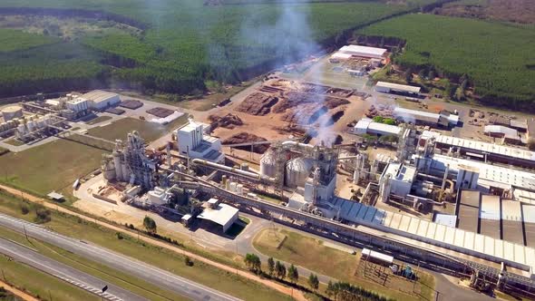 Aerial view of wood power plant, Sao Paulo, Brazil. alt