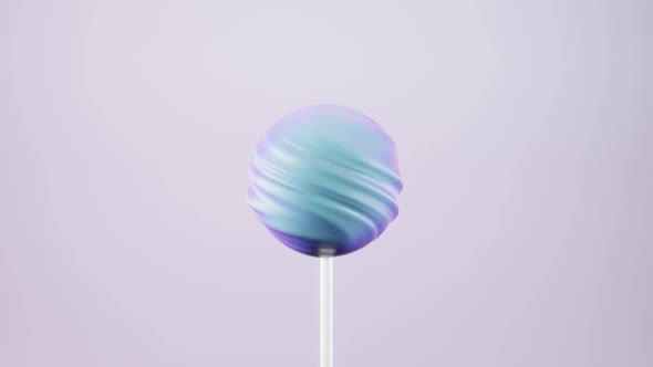 Rotating lollipop sweet candy on stick, pastel background, 3d rendering