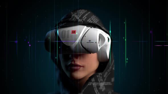 Portrait of a girl in a vr helmet alt