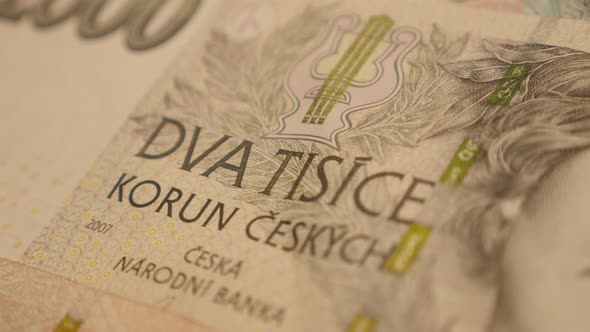 Curency of Czech Republic koruna mixed values shallow DOF 4K 2160p 30fps UltraHD panning  footage -  alt