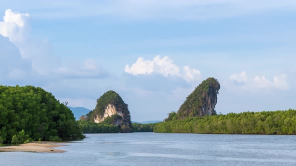 Khao Khanab Nam mountain and river, Krabi city landmark, Thailand - Time Lapse