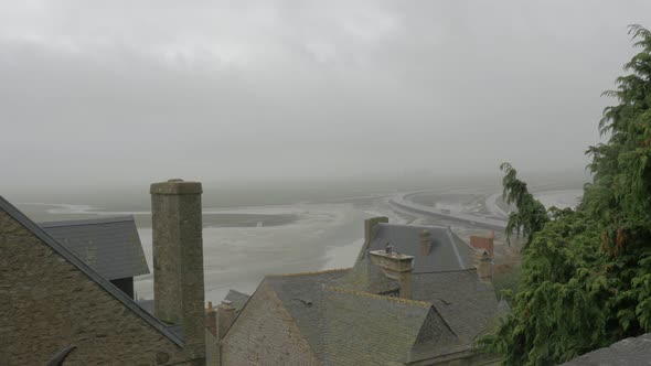 View from Mont St Michel famous    tourist attraction in northern France  4k 2160p UHD footage - Mon