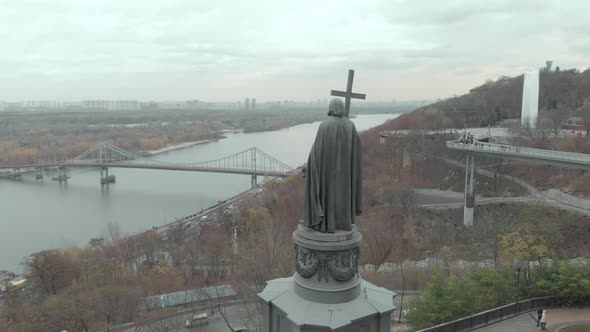 Monument To Volodymyr the Great. Kyiv. Ukraine. Aerial View alt