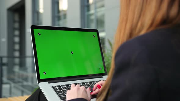 Women Hands Working on Laptop Green Screen