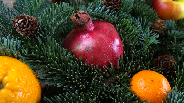 Abies nobilis branch with fruit on an old wooden vintage board alt