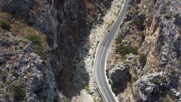Empty Rural Road Through the Beautiful Gorge of Kourtaliotikos in Crete Island in Greece alt