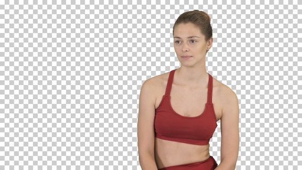 Beautiful girl in sportswear listening, Alpha Channel alt