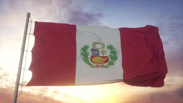 The national flag of Peru flutters in the wind alt