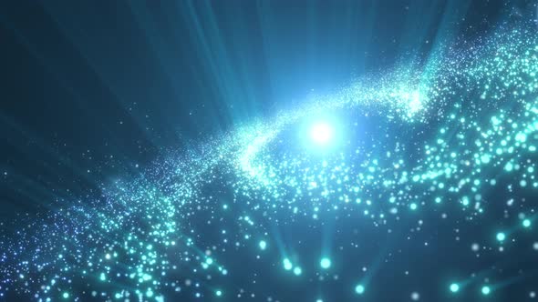 Blue Abstract Particle Light Ray Galaxy Fly Through