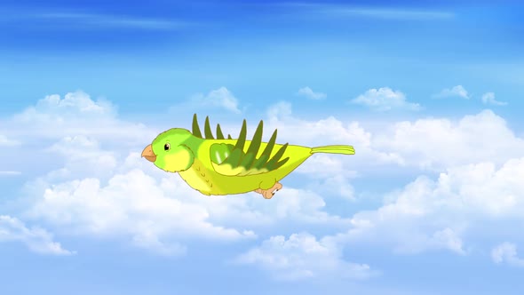 Green canary flying in the sky