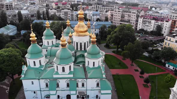 Aerial View of the Bell Tower and Saint Sophia's Cathedral at Dusk Kiev, Ukraine alt