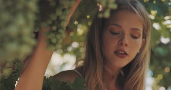 Two young girlfriends exploring a vineyard alt