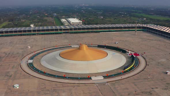 Aerial View of Wat Phra Dhammakaya Temple in Pathum Thani Province North of Bangkok Thailand alt