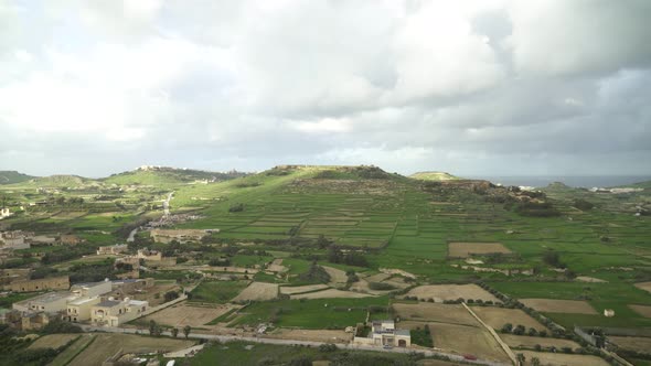 Panoramic View of Gozo Island from Cittadella Fortress on Sunny Day in Winter