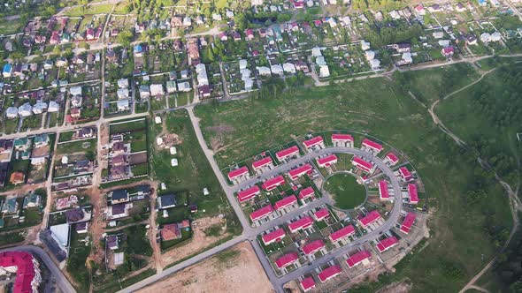 Beautiful Modern Townhouses in the Suburbs Aerial View of New Cottages alt