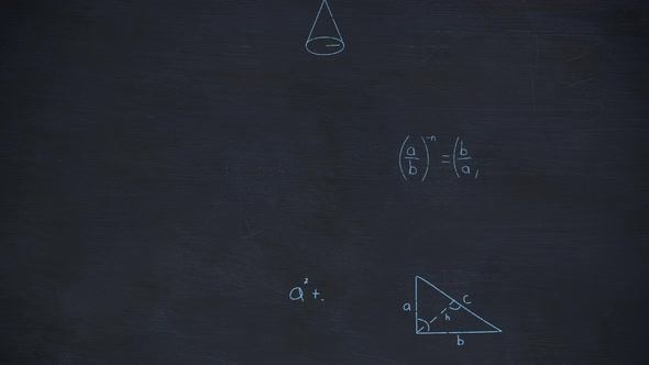 Mathematical equations on chalkboard alt