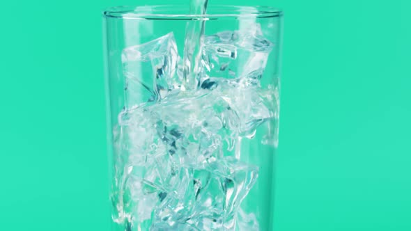 Pouring Lemonade Into a Glass with Ice Cubes alt