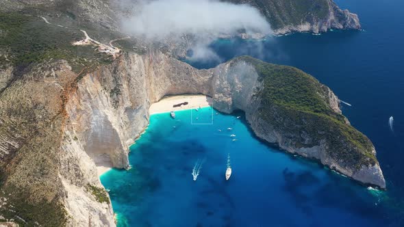 View of Navagio beach, Zakynthos Island, Greece. Aerial landscape. alt