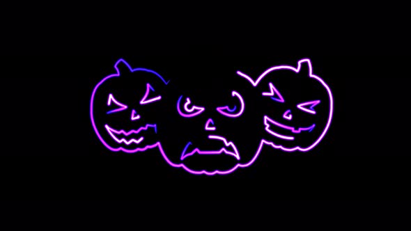 Abstract seamless 4K animation of neon lines Halloween animation on black background.