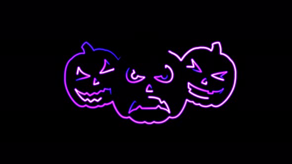 Abstract seamless 4K animation of neon lines Halloween animation on black background. alt
