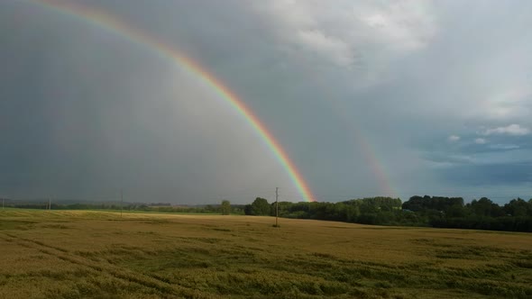  Ripe Crop Field After Rain and Colorfull Rainbow in Background Rural Countryside alt