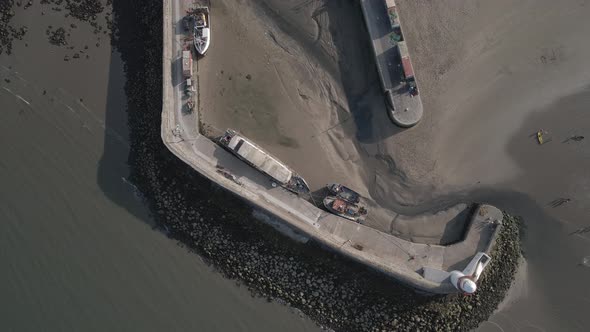 Aerial Top View Of Dry Port In Balbriggan Sea Town In Ireland - drone shot alt