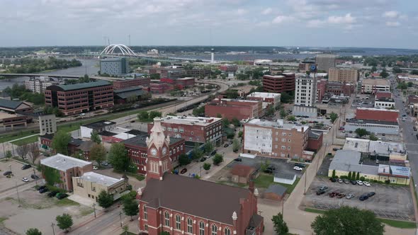 Aerial 4k Video Over the Downtown City Center of Moline Illinois