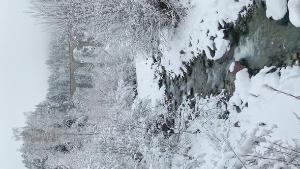 Vertical Footage of the Landwasser Viaduct with Railway Without Famous Train at Winter Landmark of alt