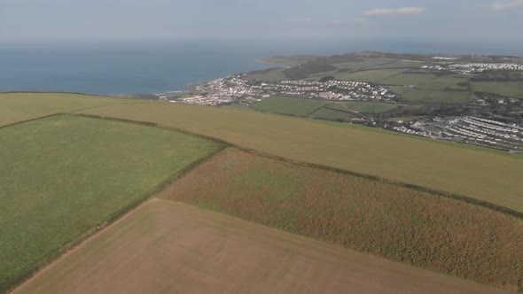 Aerial View Woolacombe North Devon Over Fields From Inland D Log