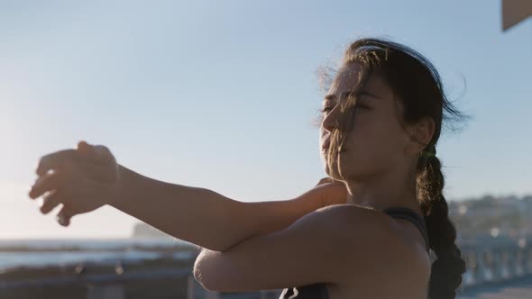 Cinematic View of Attractive Girl Training Outside alt