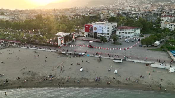 Colorful Panorama over the city Aerial View 4 K Alanya Turkey alt